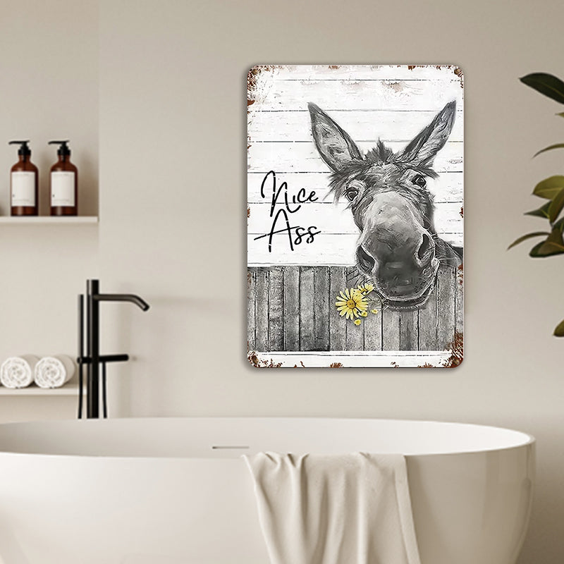 Funny Donkey Sunflower Bathroom Metal Sign Wall Decor Farmhouse Sign For Toilet Restroom Washroom Decor Gifts