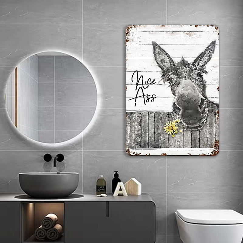 Funny Donkey Sunflower Bathroom Metal Sign Wall Decor Farmhouse Sign For Toilet Restroom Washroom Decor Gifts