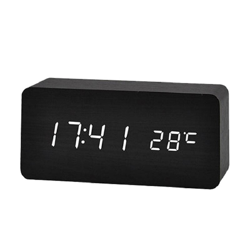 Wooden LED Alarm Clock, Wood Cube Digital Alarm Clock