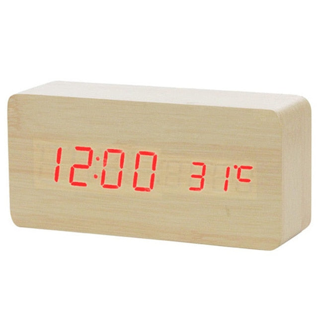 Wooden LED Alarm Clock, Wood Cube Digital Alarm Clock