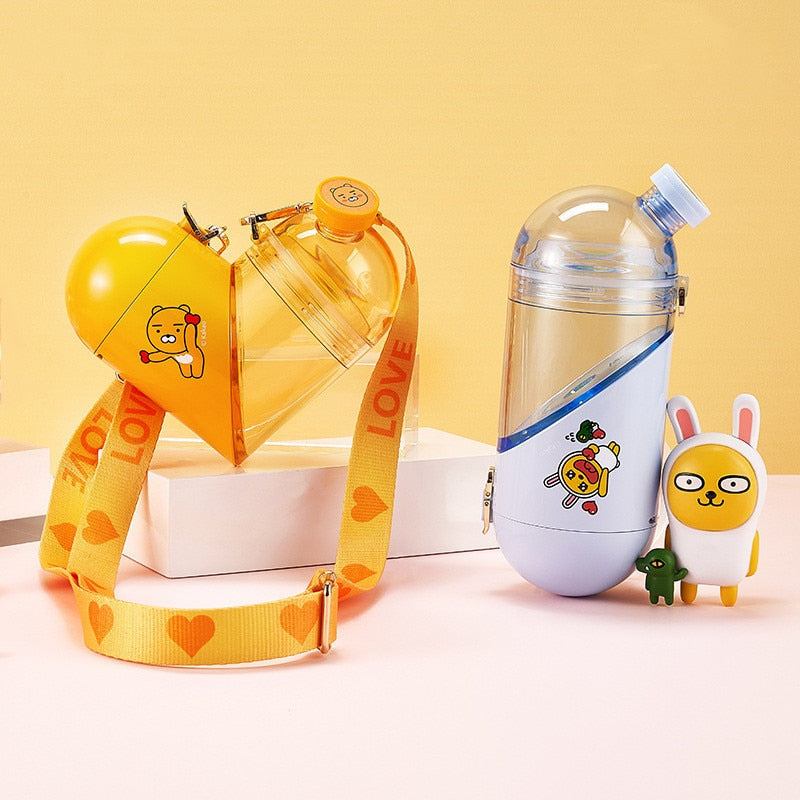 Storage Cup Heart-Shaped Cup TikTok Outdoor Fitness Sports Creative Frosted Water Bottle Portable Rope Travel Tea Cup Gift